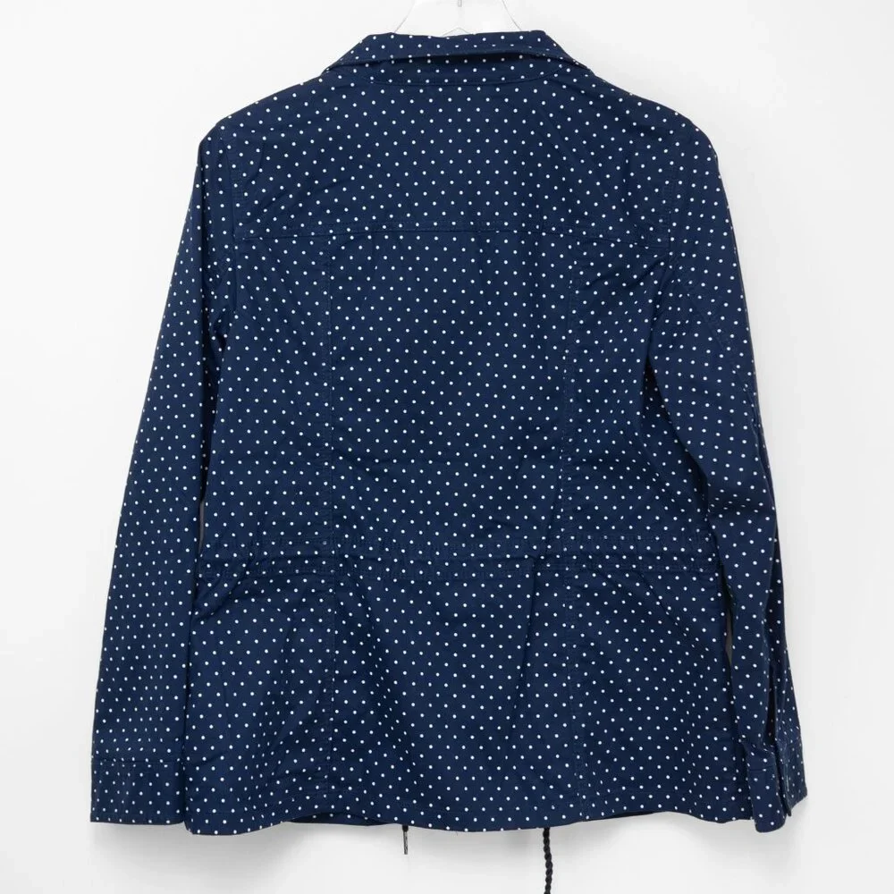 Talbots Casual Drawcord Jacket Polka Dot SnapFront Blue White Size Small New